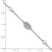 Sterling Silver Rhodium-plated Cowrie Shell & Semi-round FWC Pearl Bracelet
