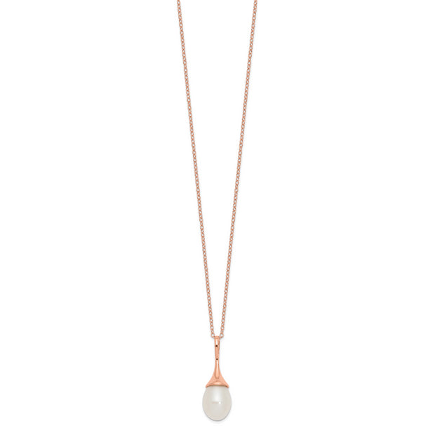 Sterling Silver Rose-tone 11x8mm White  FWC Pearl Necklace