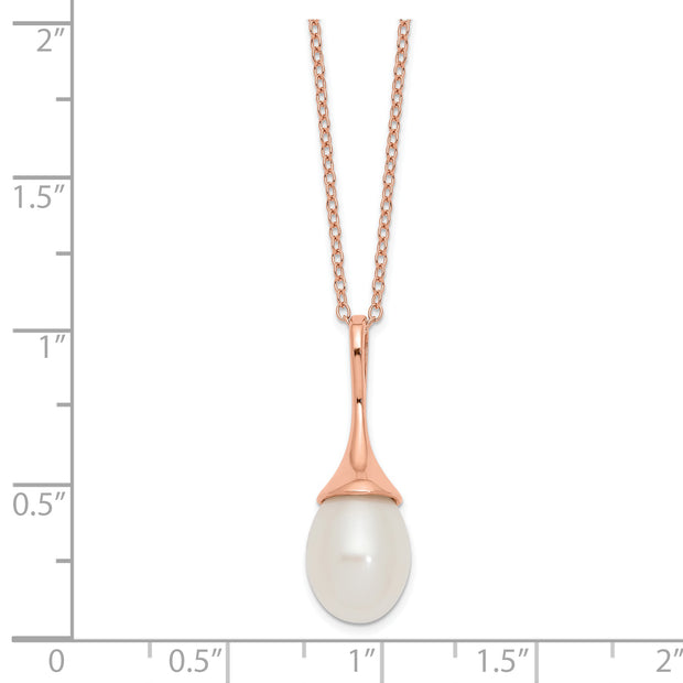 Sterling Silver Rose-tone 11x8mm White  FWC Pearl Necklace