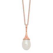 Sterling Silver Rose-tone 11x8mm White  FWC Pearl Necklace