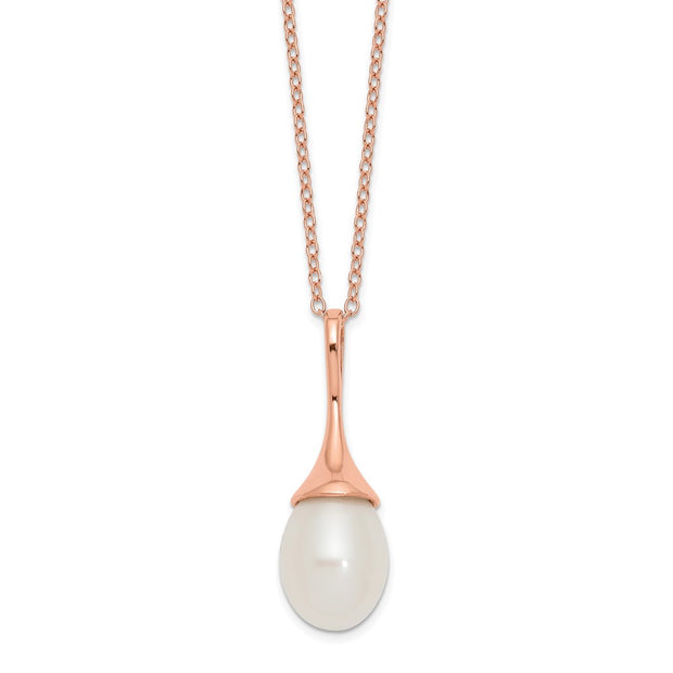 Sterling Silver Rose-tone 11x8mm White  FWC Pearl Necklace