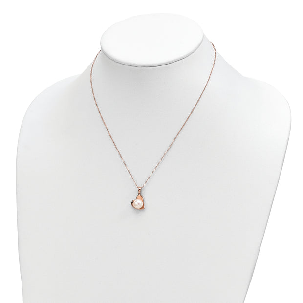 Sterling Silver Rose-tone 8mm White Button FWC Pearl Necklace