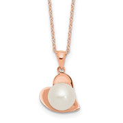 Sterling Silver Rose-tone 8mm White Button FWC Pearl Necklace