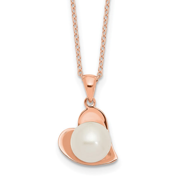 Sterling Silver Rose-tone 8mm White Button FWC Pearl Necklace