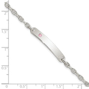 Sterling Silver Polished ID with Pink CZ Bracelet