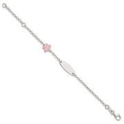 Sterling Silver Childrens Enameled Flower 5in Plus 1IN EXT ID Bracelet