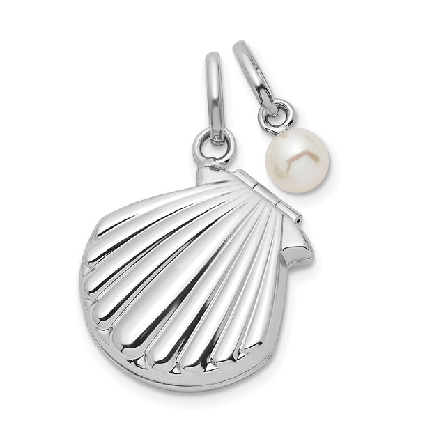 Sterling Silver Rhodium-plated FWC Pearl & Seashell 15mm Locket