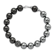 S Silver Majestik Rh-pl 10-11mm DkGrey/Black Imit. Shell Pearl Crystal Brac