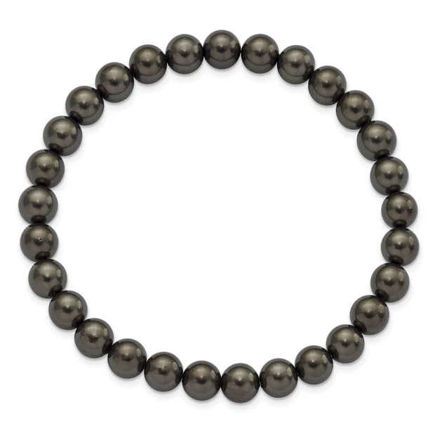 Majestik 7-8mm Black Imitation Shell Pearl Stretch Bracelet