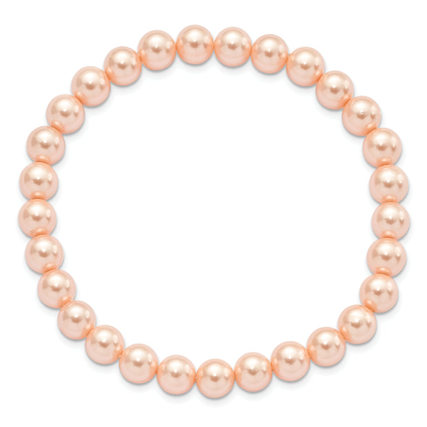 Majestik 7-8mm Pink Imitation Shell Pearl Stretch Bracelet