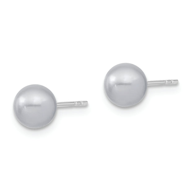 Sterling Silver Majestik Rh-pl 6-7mm Grey Imit. Shell Pearl Stud Earrings