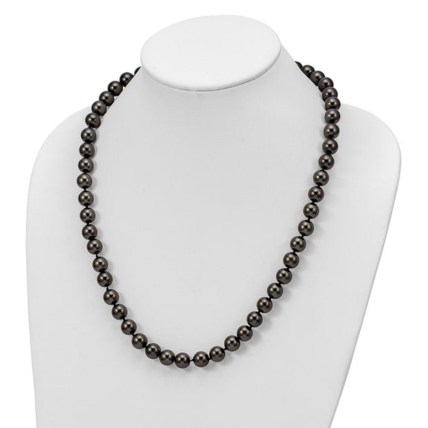 Sterling Silver Majestik Rh-pl 10-11mm Black Imitat Shell Pearl Necklace
