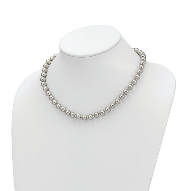 Sterling Silver Majestik Rh-pl 8-9mm Grey Imitation Shell Pearl Necklace