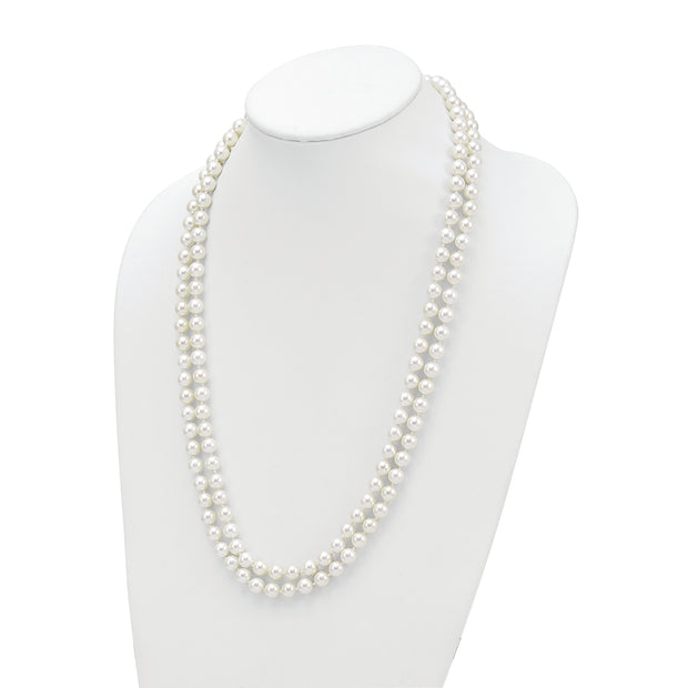 Majestik 8-9mm White Imitation Shell Pearl Hand Knotted Endless Necklace