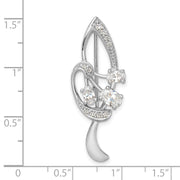 Sterling Silver Rhodium-plated CZ Leaf Pin