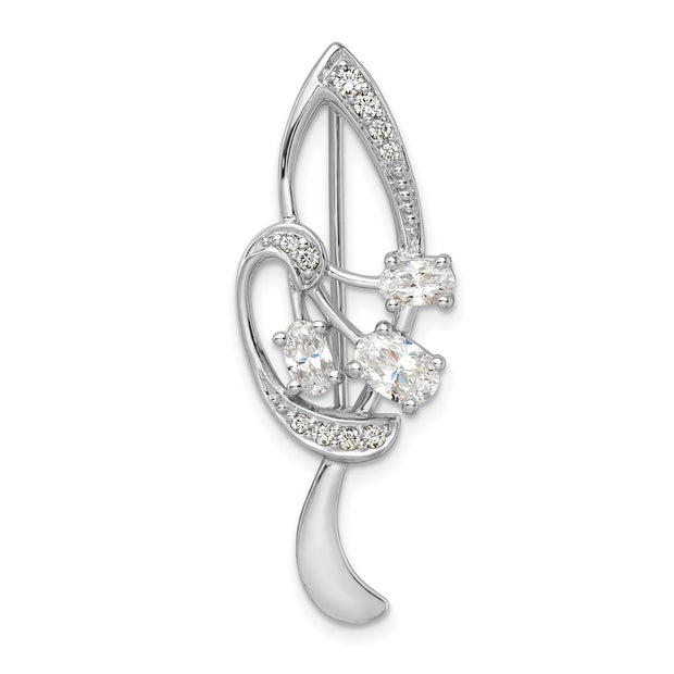 Sterling Silver Rhodium-plated CZ Leaf Pin