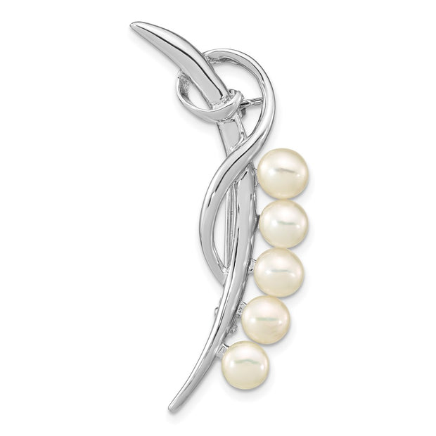 Sterling Silver Rhodium-plated 5-6mm White Button FWC Pearl Brooch