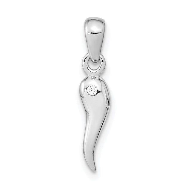 Sterling Silver RH-plated Polish CZ Italian Horn Pendant