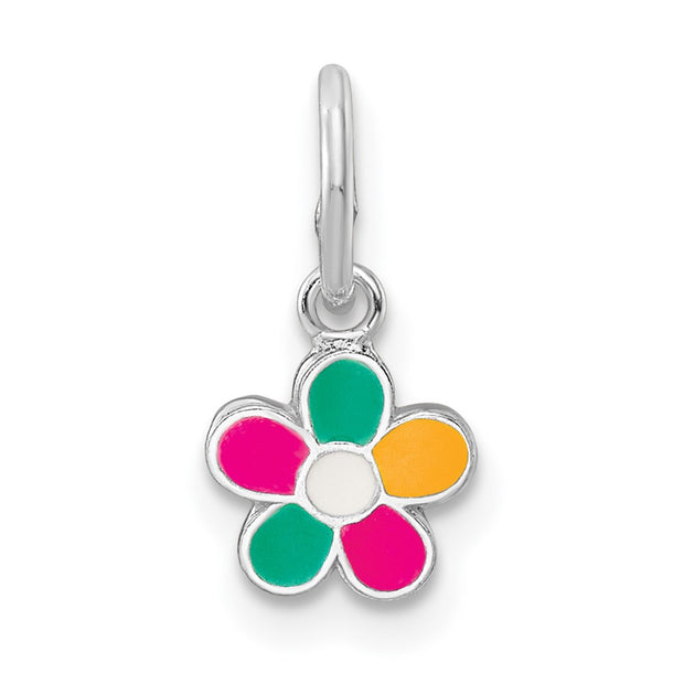 Sterling Silver RH-plated Multi-color Enameled Flower Children's Pendant