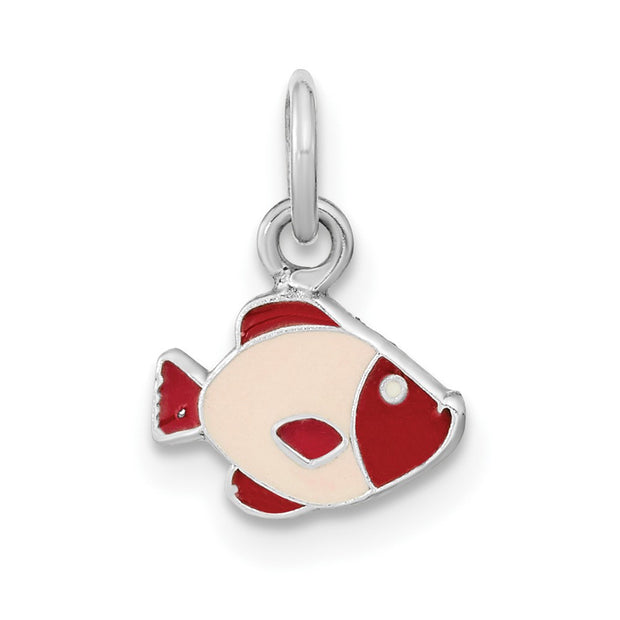 Sterling Silver Rhodium-plated Polished Enameled Fish Pendant