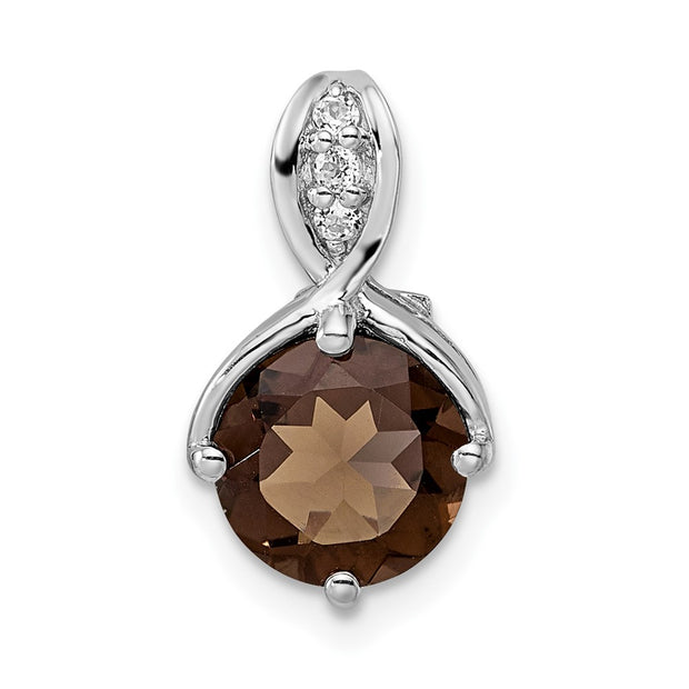 SS RH-plated Circle 1.86t.w. Smoky Quartz/White Topaz Pendant