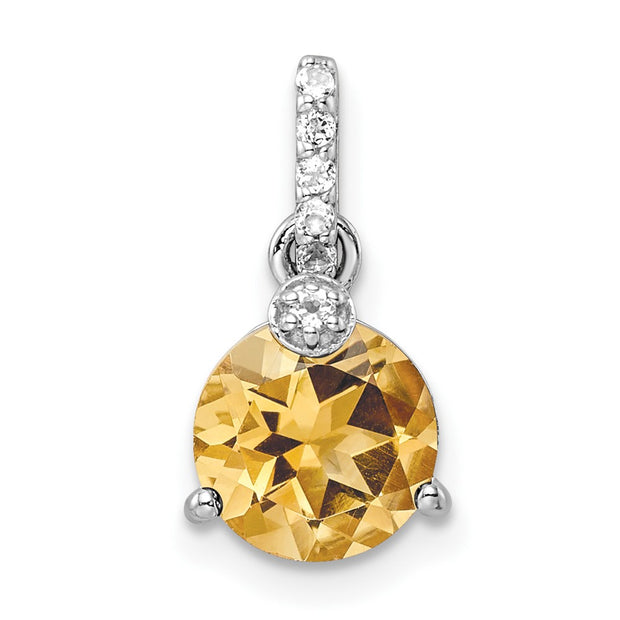 Sterling Silver RH-plated Circle 1.90t.w. Citrine/White Topaz Pendant