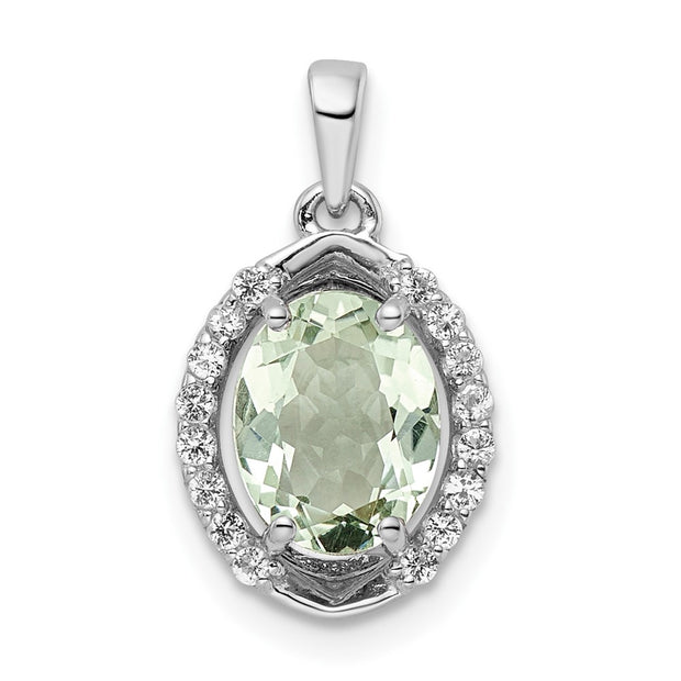 SS RH-plated Oval 1.69t.w. Green Quartz/White Topaz Pendant