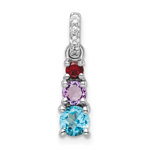 Sterling Silver RH-plated 1.02w. BT/AM/GA/WT 3-Stone Pendant