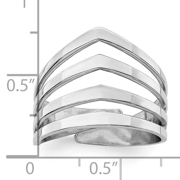 Sterling Silver Rhod. Polished Four V Band Adjustable Ring