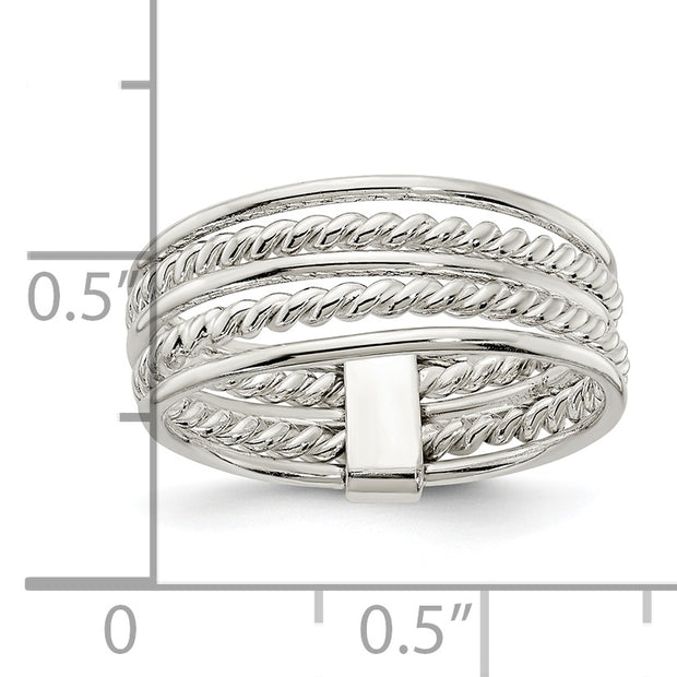 Sterling Silver Polished & Twisted Multiple Attached Rings