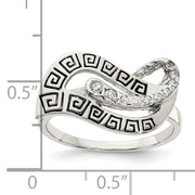 Sterling Silver Polished CZ Enameled Greek Key Ring