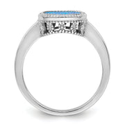 Sterling Silver Rhodium-plated Polished Square Blue Created Opal Ring