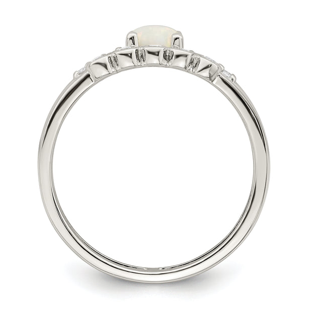 Sterling Silver CZ and Created White Opal Double Band Ring