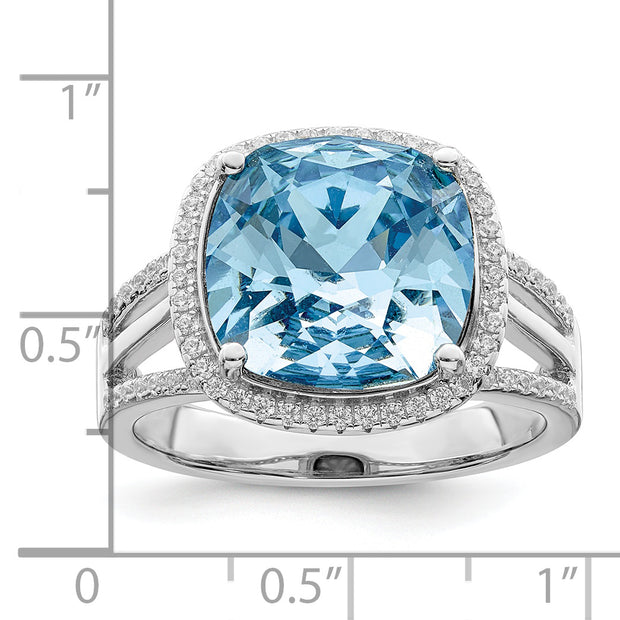 Sterling Silver Rhodium-plated Polished CZ & Blue Swarovski Crystal Ring