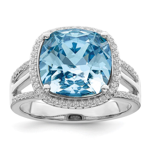 Sterling Silver Rhodium-plated Polished CZ & Blue Swarovski Crystal Ring