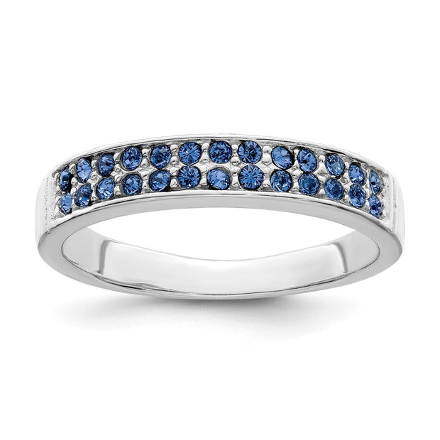Sterling Silver Rhodium-plated Polished Blue Crystal Ring