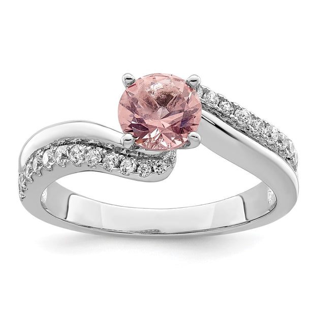 Sterling Silver Rhodium-plated Pink CZ Ring