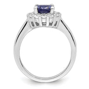 Sterling Silver Polished Rhodium-plated Blue and Clear CZ Ring