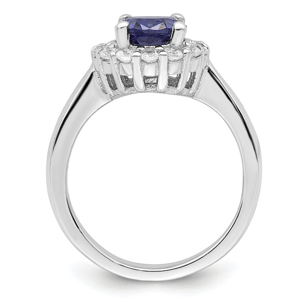 Sterling Silver Polished Rhodium-plated Blue and Clear CZ Ring