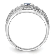 Sterling Silver Rhodium-plated Polished Blue & White CZ Ring