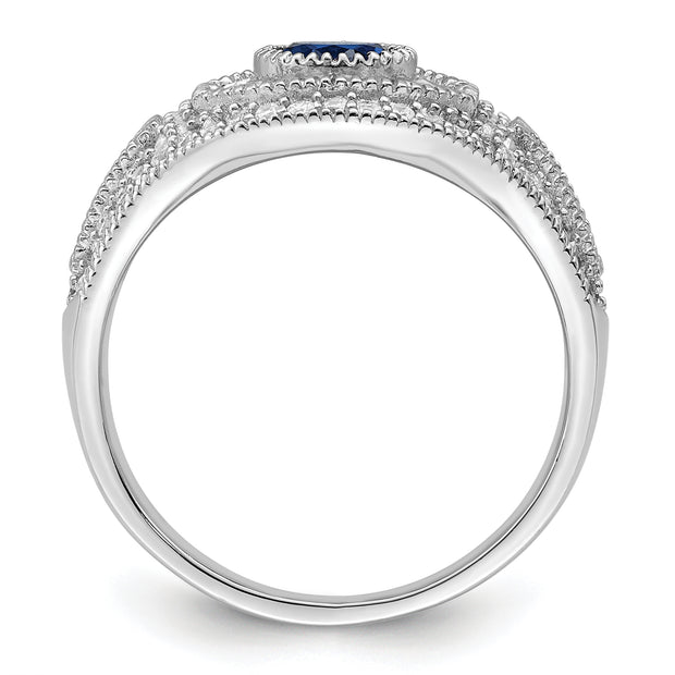 Sterling Silver Rhodium-plated Polished Blue & White CZ Ring