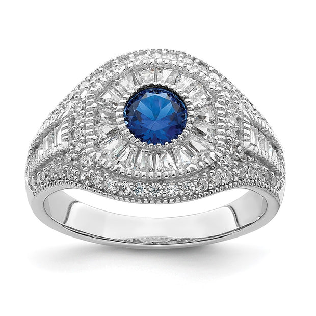 Sterling Silver Rhodium-plated Polished Blue & White CZ Ring