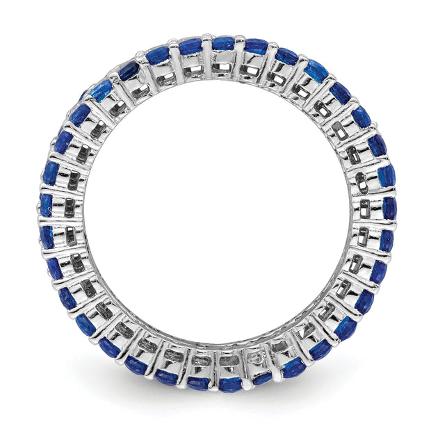 Sterling Silver Rhodium-plated Polished Blue & White CZ 3 Ring Set