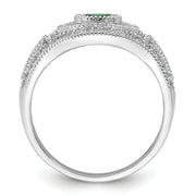 Sterling Silver Rhodium-plated Polished Green & White CZ Ring