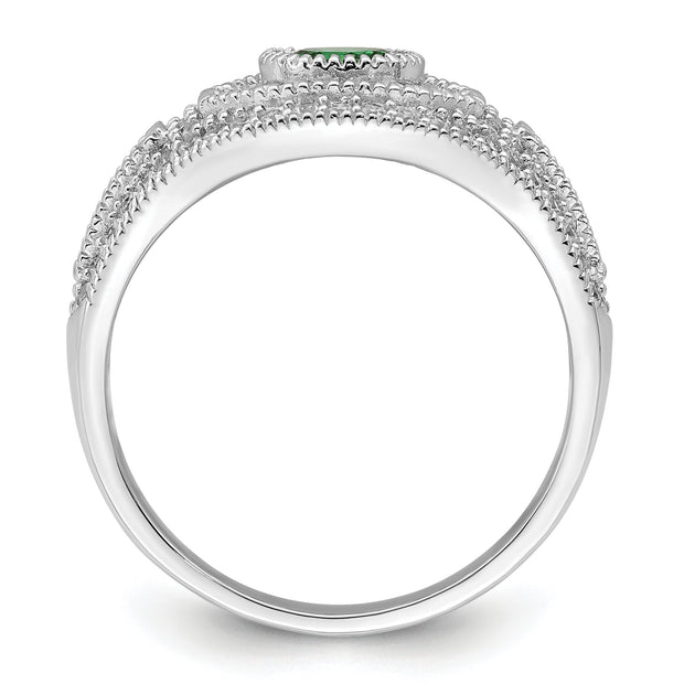Sterling Silver Rhodium-plated Polished Green & White CZ Ring
