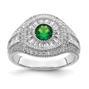 Sterling Silver Rhodium-plated Polished Green & White CZ Ring