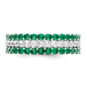 Sterling Silver Rhodium-plated Polished Green & White CZ 3 Ring Set