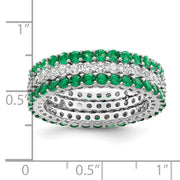 Sterling Silver Rhodium-plated Polished Green & White CZ 3 Ring Set