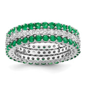 Sterling Silver Rhodium-plated Polished Green & White CZ 3 Ring Set