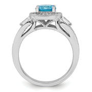 Sterling Silver Rhodium plated White & Aqua CZ Ring